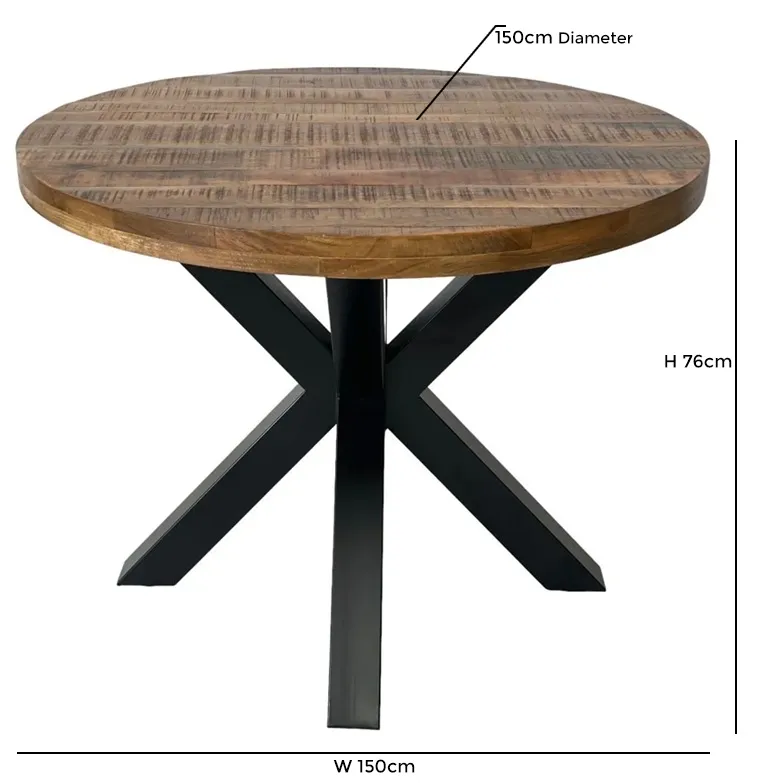 6-Seater Round Dining Table with Star Legs - Mango Wood