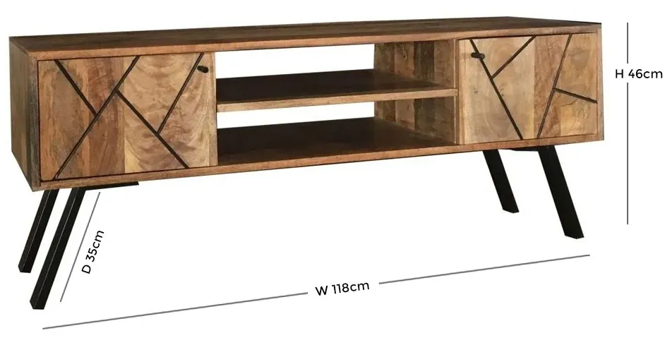 Amar 118cm TV Unit with Geometric Pattern - Mango Wood