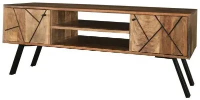 Amar 118cm TV Unit with Geometric Pattern - Mango Wood image