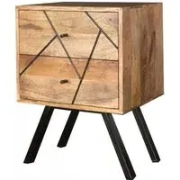 Amar 2 Drawer Bedside Cabinet with Geometric Pattern - Mango Wood