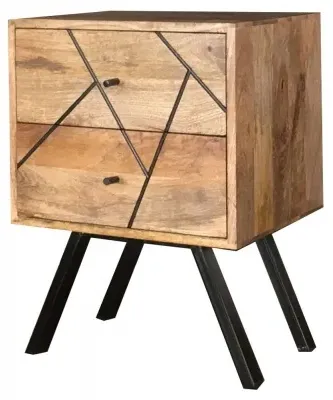 Amar 2 Drawer Bedside Cabinet with Geometric Pattern - Mango Wood image