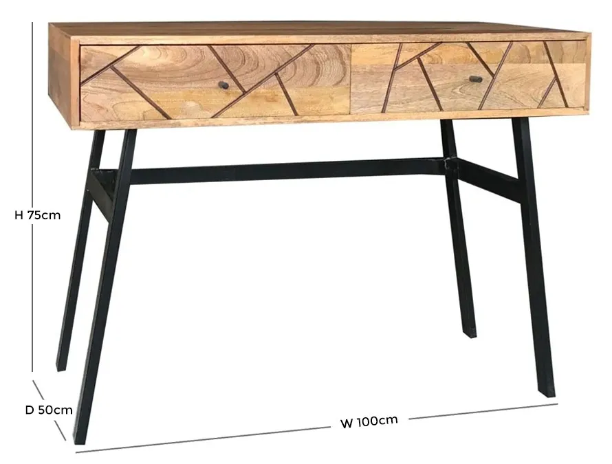 Amar 2 Drawer Console Table with Geometric Pattern - Mango Wood