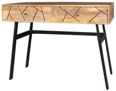 Amar 2 Drawer Console Table with Geometric Pattern - Mango Wood