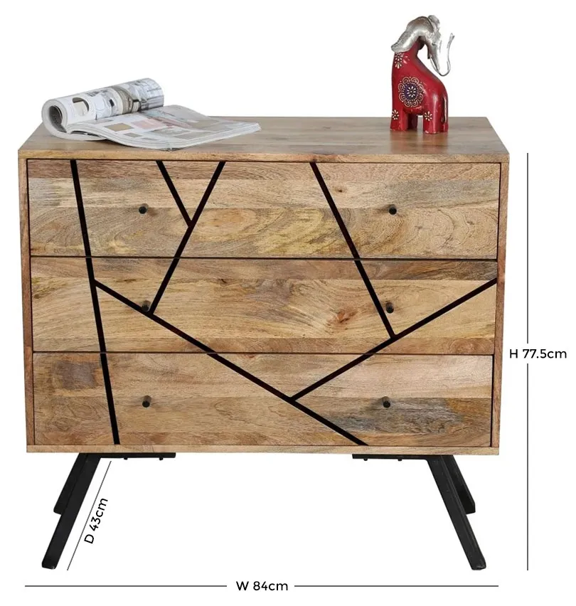 Amar 3 Drawer Small Chest with Geometric Pattern - Mango Wood