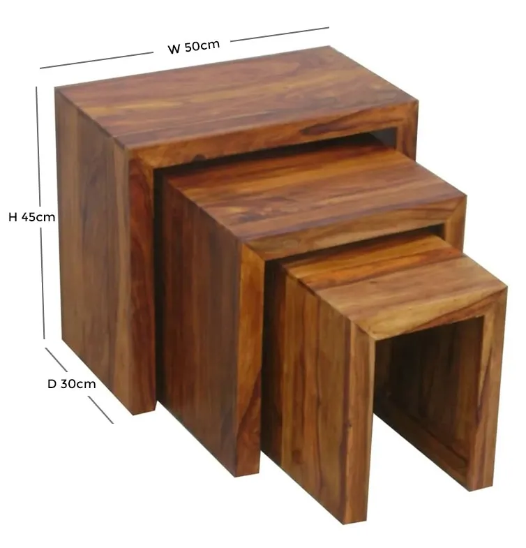 Cube Nest of 3 Tables - Sheesham Wood