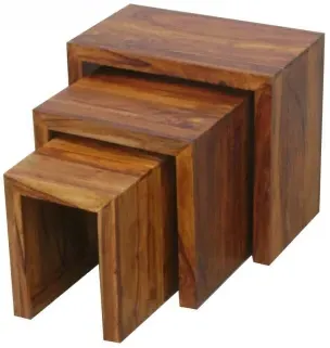 Cube Nest of 3 Tables - Sheesham Wood