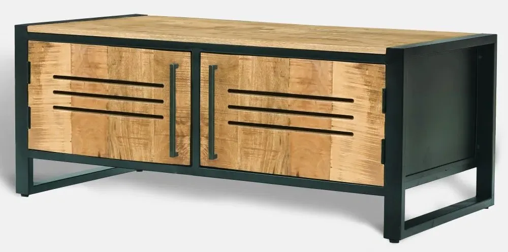 Frais Storage Coffee Table with 2 Doors - Rustic, Mango Wood