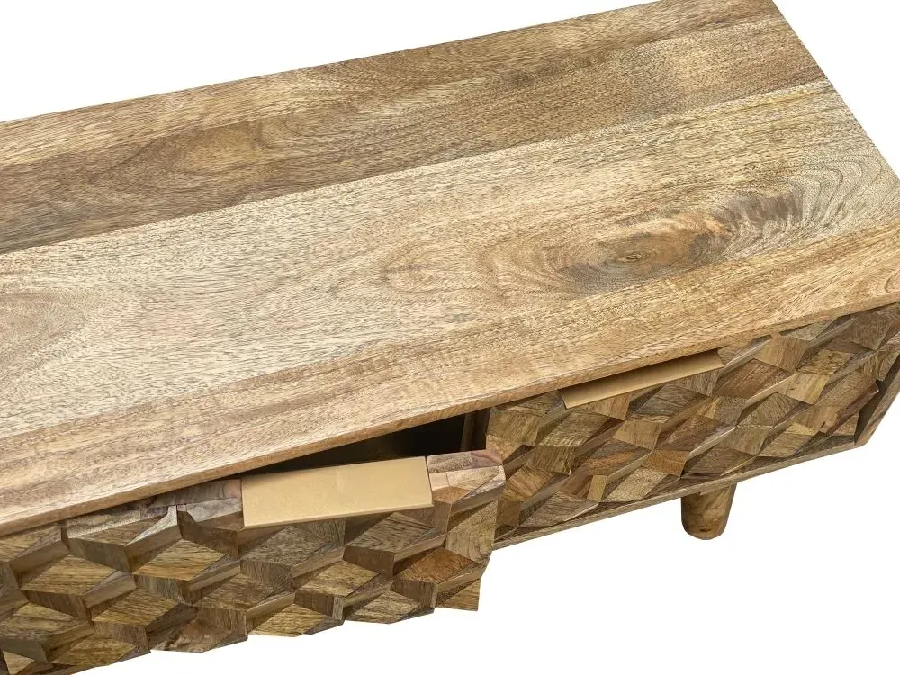 Geometric Carved 118cm TV Unit with Storage - Mango Wood