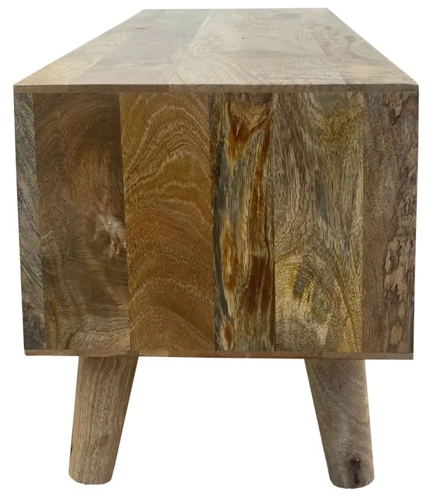 Geometric Carved 118cm TV Unit with Storage - Mango Wood