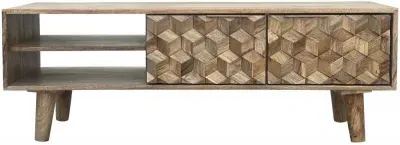 Geometric Carved 118cm TV Unit with Storage - Mango Wood