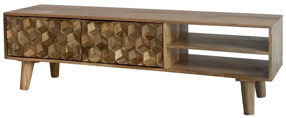 Geometric Carved 140cm TV Unit - Mango Wood