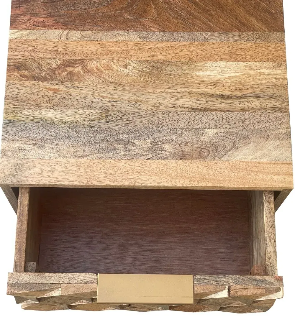 Geometric Carved 2 Drawer Bedside Cabinet - Mango Wood