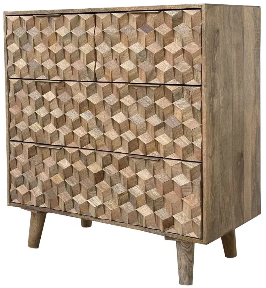Geometric Carved 2+2 Drawer Chest - Mango Wood