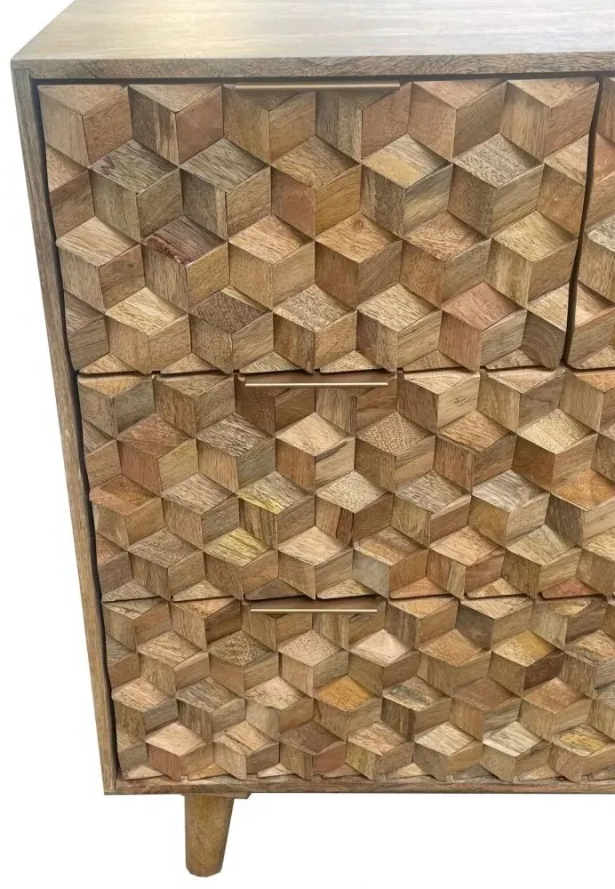 Geometric Carved 2+2 Drawer Chest - Mango Wood