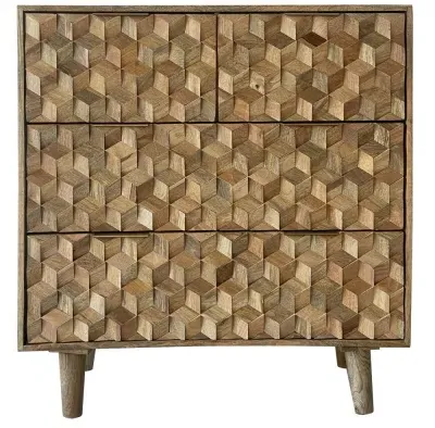 Geometric Carved 2+2 Drawer Chest - Mango Wood image