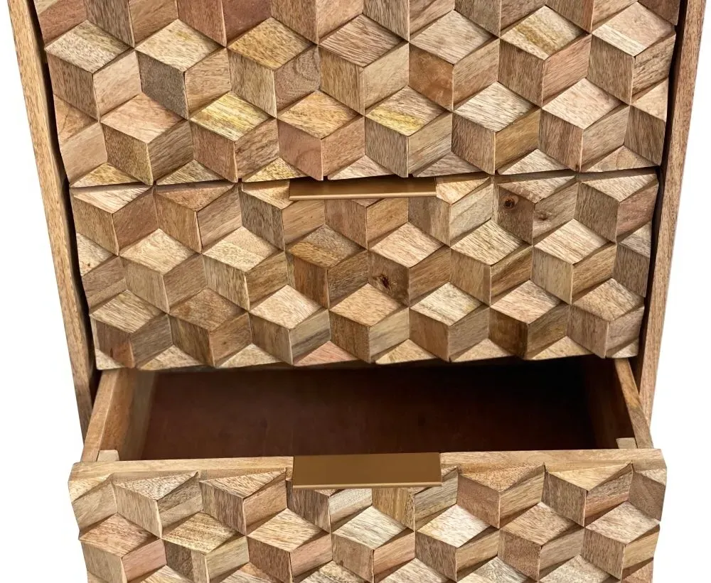 Geometric Carved 5 Drawer Narrow Chest - Mango Wood
