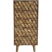 Geometric Carved 5 Drawer Narrow Chest - Mango Wood