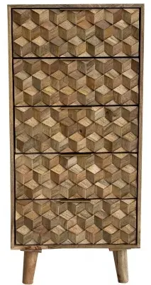 Geometric Carved 5 Drawer Narrow Chest - Mango Wood image