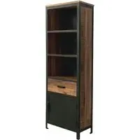 Induse Narrow Bookcase with Door and Drawer - Rough Sawn, Mango Wood