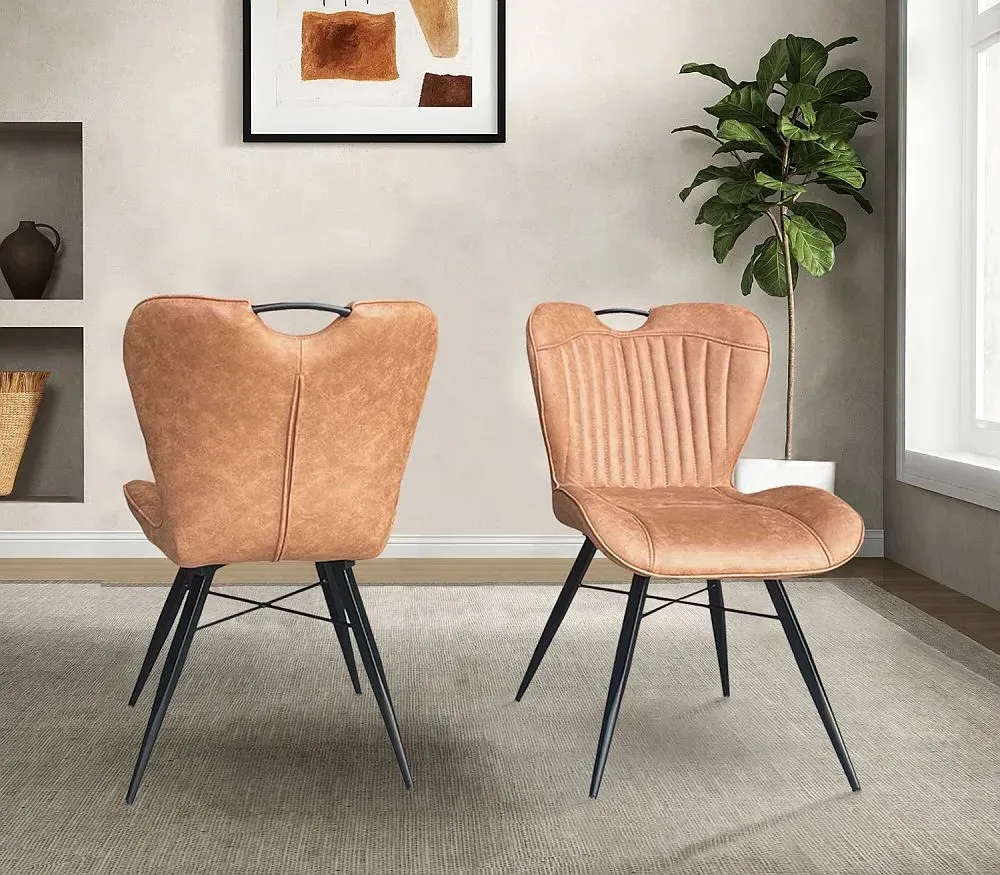 Kerela Dining Chair Set of 2 - Camel, Faux Leather