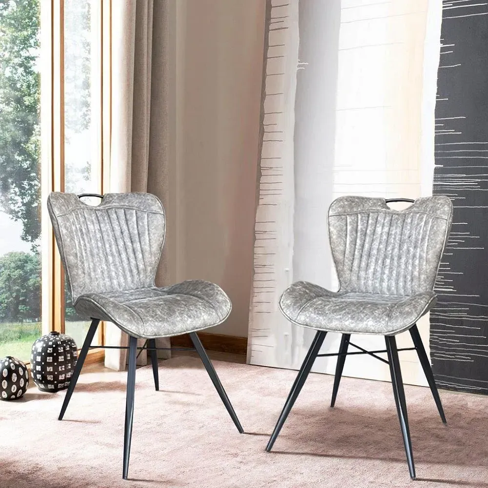 Kerela Dining Chair Set of 2 - Grey, Faux Leather