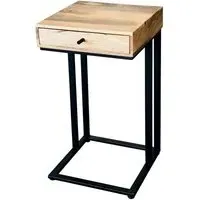 Ravi Large C-Shape Side Table with Drawer - Mango Wood