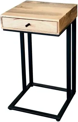 Ravi Large C-Shape Side Table with Drawer - Mango Wood