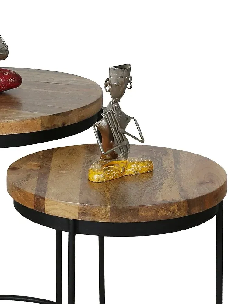 Ravi Round Nest of 2 Tables - Mango Wood
