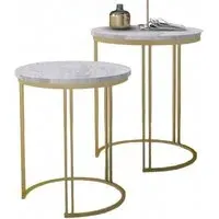 Ravi Round Nest of 2 Tables - White, Marble