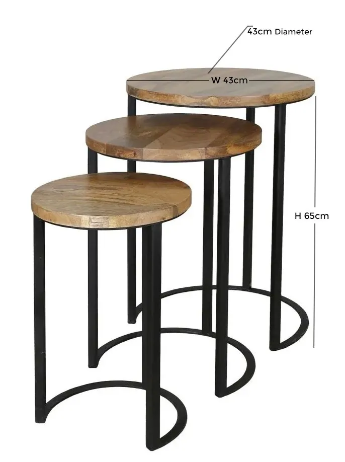 Ravi Round Nest of 3 Tables - Mango Wood