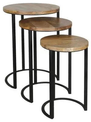 Ravi Round Nest of 3 Tables - Mango Wood
