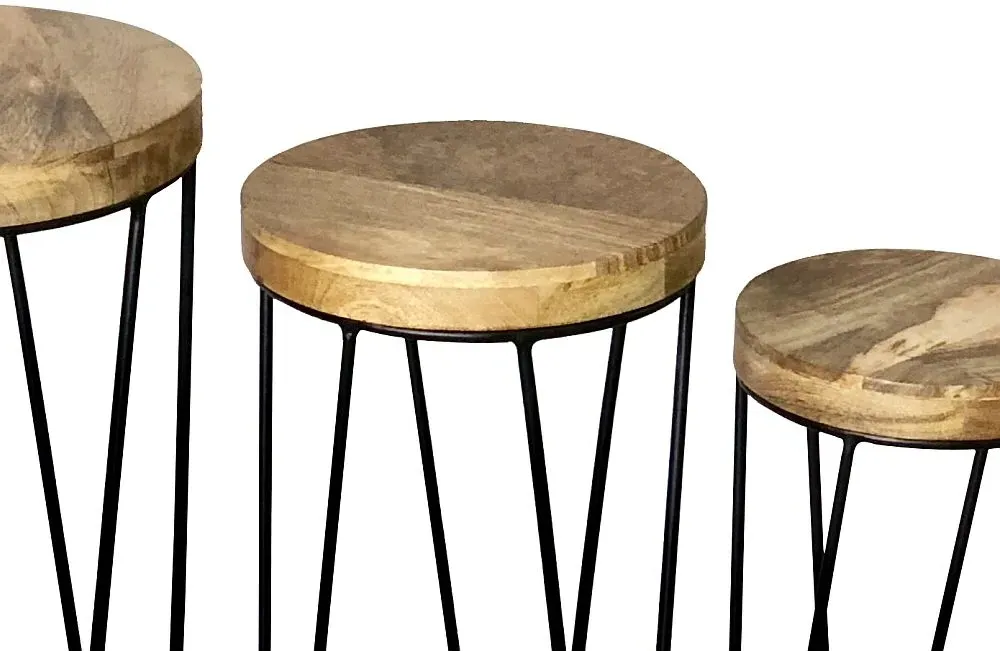 Ravi Set of 3 Round Stools - Mango Wood