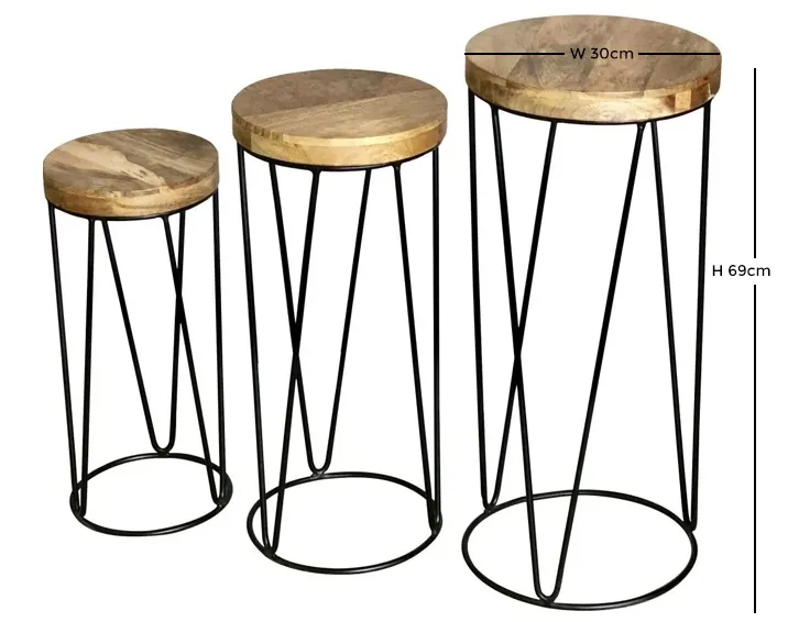 Ravi Set of 3 Round Stools - Mango Wood