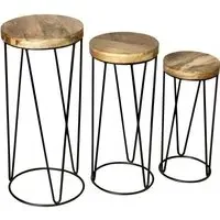 Ravi Set of 3 Round Stools - Mango Wood