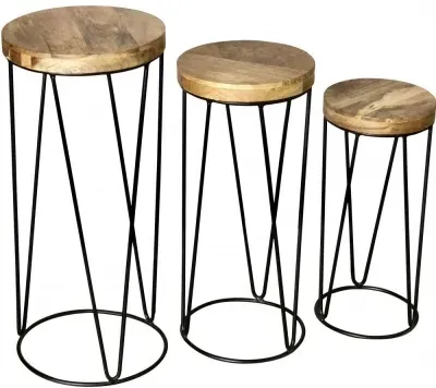 Ravi Set of 3 Round Stools - Mango Wood image