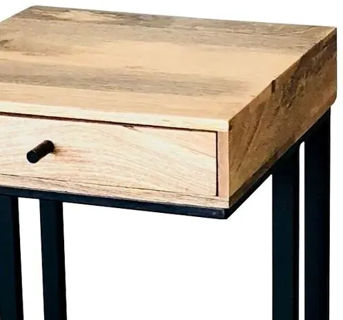 Ravi Small C-Shape Side Table with Drawer - Mango Wood