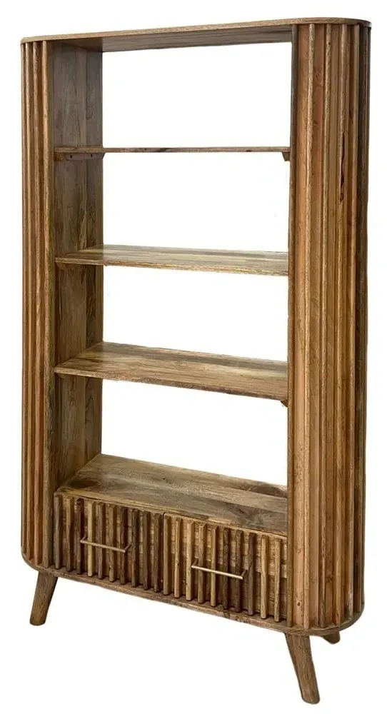 Slated 2 Drawer Bookcase - Mango Wood