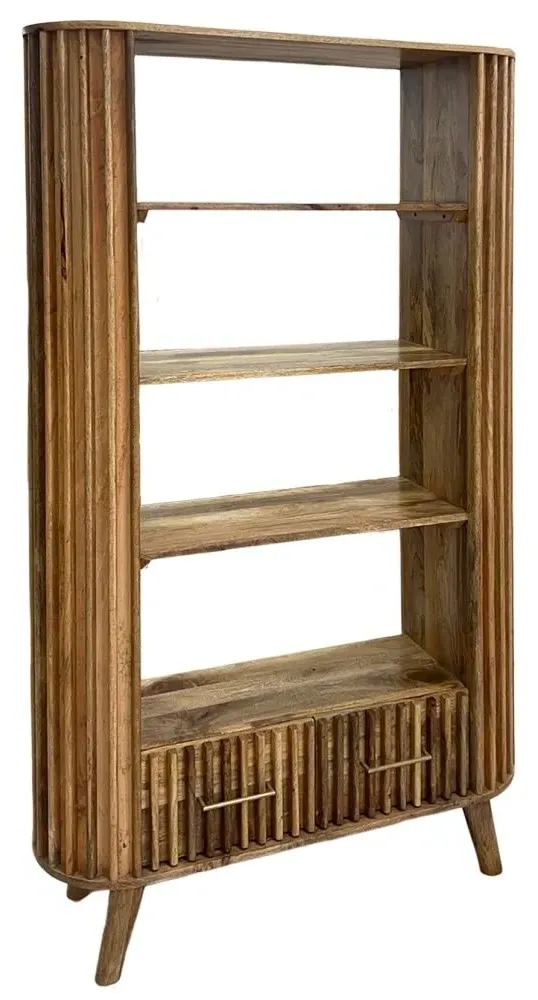 Slated 2 Drawer Bookcase - Mango Wood