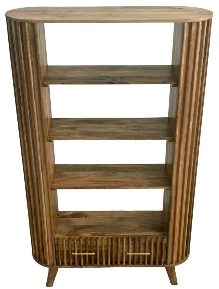 Slated 2 Drawer Bookcase - Mango Wood