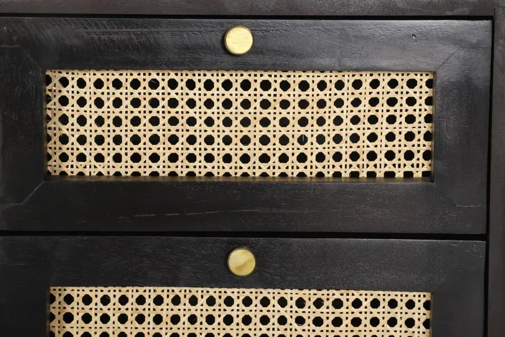 Tapola 2 Drawer Bedside Cabinet - Black, Wood and Rattan