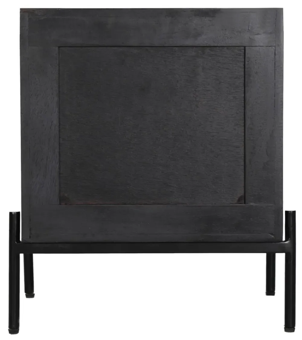 Tapola 2 Drawer Bedside Cabinet - Black, Wood and Rattan