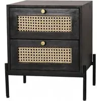 Tapola 2 Drawer Bedside Cabinet - Black, Wood and Rattan