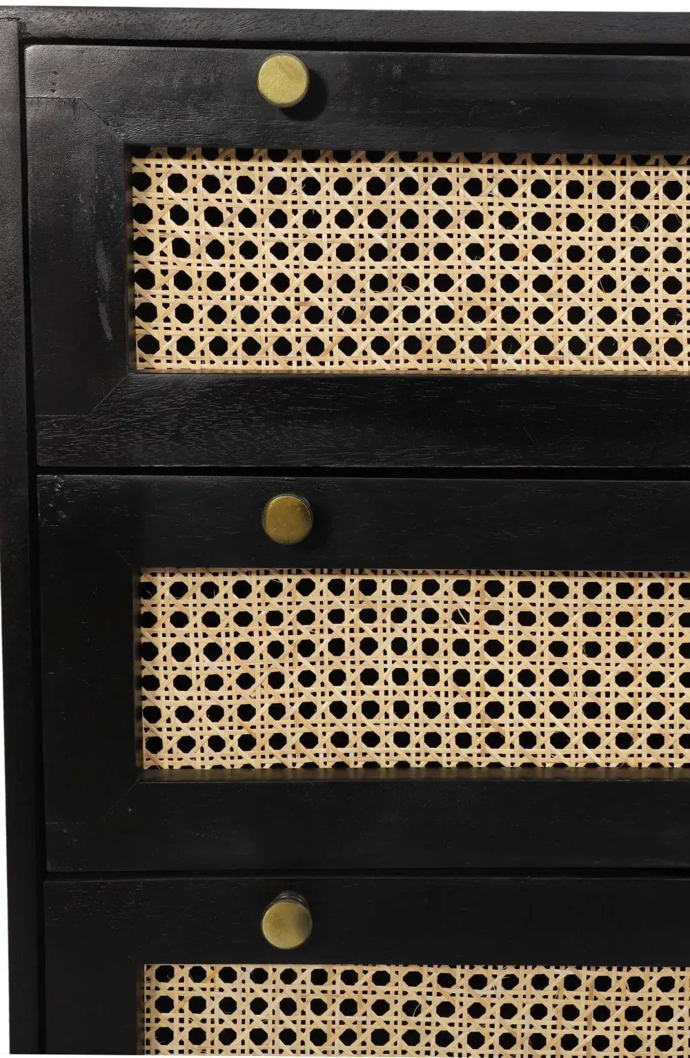 Tapola 3 Drawer Small Chest - Black, Wood and Rattan
