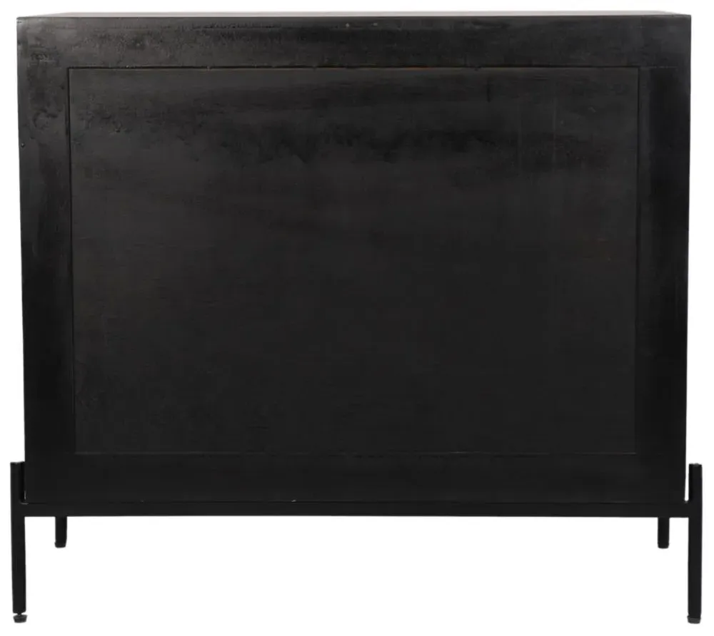 Tapola 3 Drawer Small Chest - Black, Wood and Rattan