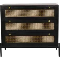 Tapola 3 Drawer Small Chest - Black, Wood and Rattan