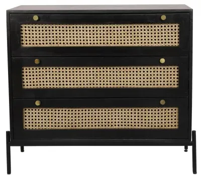 Tapola 3 Drawer Small Chest - Black, Wood and Rattan