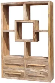 Yoga Wide Display Unit with Multi Shelf - Light Wood, Mango