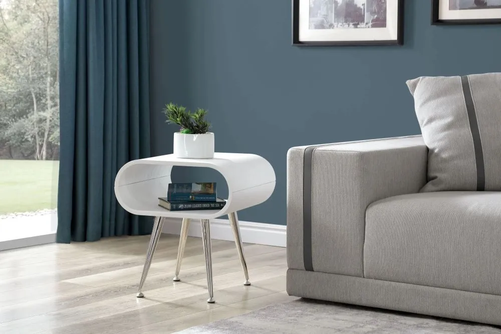 Auckland Lamp Table - White, Chrome