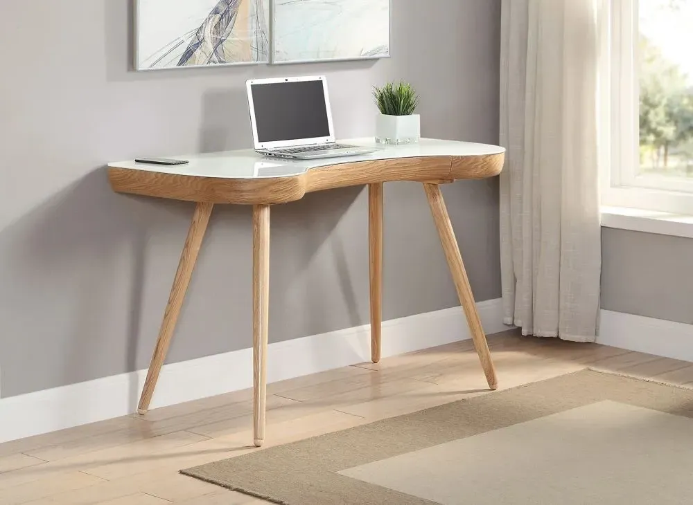 San Francisco Curved Executive Desk - Oak, White