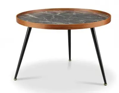 Siena Round Coffee Table - Walnut, Black Marble image